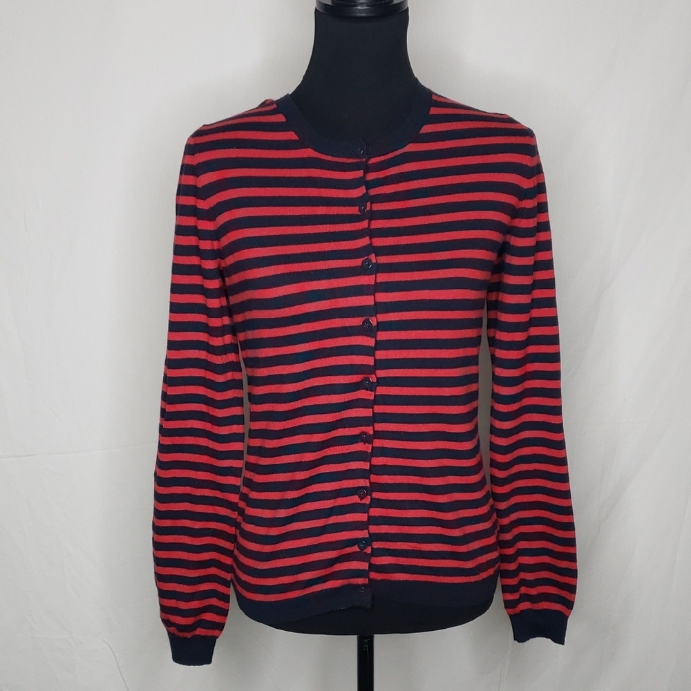Banana Republic Wool Cotton Stripes Button Stretch Cardigan Size M Preppy Twee